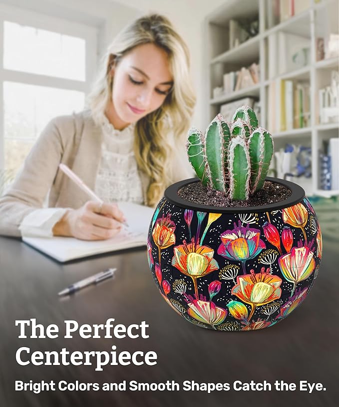 PieceRelax 3D Puzzle Planter 80 Pieces - Flower Pot - Colorful Poppies, for Mom, Home Decor Flower Pots for Indoor Cactus, Succulents Pots [K1118]