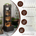 Bumilgar 40.9" H 4-Tier Indoor/Outdoor Modern Water Fountain with Led Lights and Pump, Outdoor Freestanding Cascading Waterfall - Suitable for Garden, Patio, Porch, Yard and Outdoor Decor (Brown)