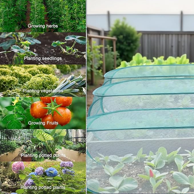 4 Pcs 39" x 18" x 16" Pop Up Garden Plant Covers,Mesh Plant Protector for Raised Garden & Flower Bed,Net Cage Plant Guard for Fruits, Vegetables, Seedlings and Herbs, 32 Ground Stakes for Fixing