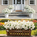 CEWOR 24 Bundles Artificial Flowers for Outdoor Indoor, Fake Silk Morning Glory with Eucalyptus Leaves, Faux Flower for Garden Front Door Porch Planter Patio Home Decor (White)