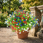 Hananona Artificial Flowers Outdoor, Faux Artificial Plants UV Resistant Plastic Flower Bulk for Hanging Planter Porch Window Home Wedding Fall Summer Decor (24, Red, White, Blue)