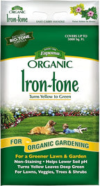 Espoma Organic Iron-Tone 3-0-3 Organic Fertilizer and Plant Food to Help Correct Iron Deficiency (Chlorosis). 20 lb. Bag. Turns Yellow to Green, Non Staining Iron