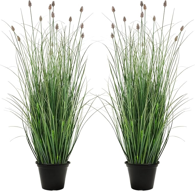 3FT / 4FT Extra Lush Artificial Plant (2pcs), Luxury Fake Tall Plants with Pot, Luxury Faux Tall Greenery with Dogtail for Garden Porch and Home Decor (Gray, 3FT)