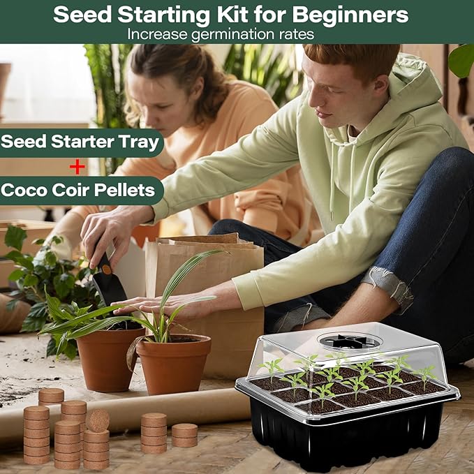 ZeeDix 6 Set Seed Starter Tray Kits, 6 Pack Seed Trays with 90 Pack Coco Coir Pellets, Adjustable Humidity Germination Tray with Dome Lids for Indoor Plants, Mini Greenhouse for Vegetables Garden