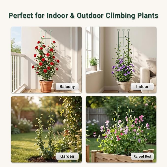 46 inch Plant Trellis for Climbing Plants, Metal Garden Trellis for Potted Houseplants Indoor & Outdoor, Rustproof Plant Support for Ivy Pothos Monstera Hoya Flower Vine, 1Pcs, Green