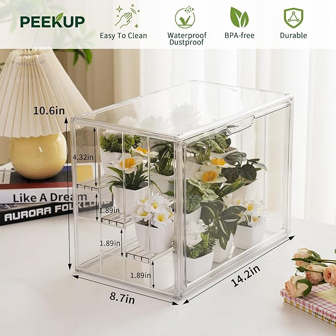 Clear Mini Greenhouse Indoor, 2 Pack Small Portable Tabletop Green House with Magnetic Door for Seed Starting, Plant Grow Warmer and Home Gardening Display