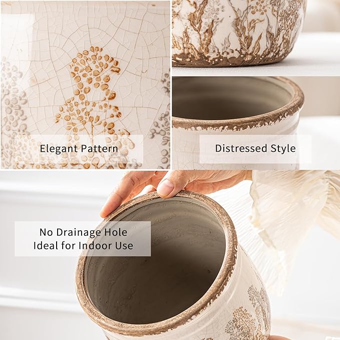 SURE YUESI for Mom from Daughter or Son, Set of 2 Ceramic Planters 4.7” & 5.7”, Vintage Brown Rustic Flower Pots Without Drainage Hole, Decorative Indoor Plant Pots for Home Decor, Living Room