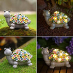 Nacome Solar Turtle Garden Statues: Weatherproof Durable Resin Sculptures with Flowers and Auto LED Lights - Outdoor Lawn Porch Patio Yard Art Decor for Mom Grandma Women