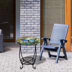 Outdoor Side Table Round Small Mosaic Patio Accent Indoor End Plant Coffee Tea Table for Yard Patio Porch Garden Living Room, Bedroom(Butterfly Style,14 Inch)