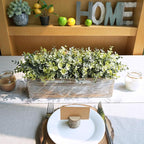 Winlyn 14" Artificial Eucalyptus in Rustic Rectangular Wooden Planter Box Faux Potted Eucalyptus Plant Greenery Arrangement for Home Wedding Dining Table Centerpiece Farmhouse Mantel Shelf Décor