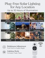 Brightech 48 (42+6) FT Ambience Pro Outdoor Solar String Lights - Bright Remote Control Color Adjustable Solar Light - Commercial Grade, 15 Waterproof LED Bulbs for Patios, Camping, Yard, Outside