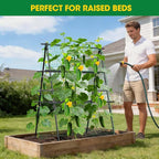 Cucumber Trellis, 31''X47'' A-Frame Cucumber Trellis for Raised Bed with Climbing Net, Metal Garden Trellis for Climbing Plants for Cucumber,Tomato, Grapes and Flowers