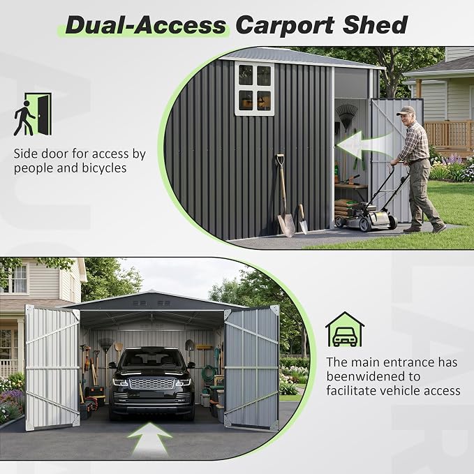 Polar Aurora 12x20 FT Outdoor Storage Shed, Large Garden Shed with 2 Windows & Lockable Doors, Garage Car Shelter with Side Door & Air Vents for Backyard Garden Patio Lawn, Cars Trucks Boat, Black