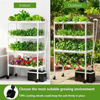 Hydroponics Growing System Kit with Wheels, 108 Plant Sites Gardening Aquaponics Tower, 4-Tier Food-Grade PVC-U Pipes Water Pump Timer for Leafy Vegetables, Indoor, Outdoor (34"x62"x15" in 108 Holes)