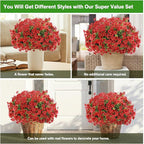Artificial Flowers Fake Plants for Outdoors Spring Decoration, 13Bundles Silk Realistic UV Resistant Faux Flowers for Outside Planter Porch Yard Patio Garden Home Indoor, Red