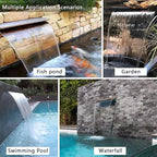 PONDO Pool Waterfall 24" APP with 16 Colors LED Lights, Stainless Steel Pond Fountain Set for Outdoor Decorations, Patio Waterfall Spillway Kit on The Wall for Garden, Easy Installation