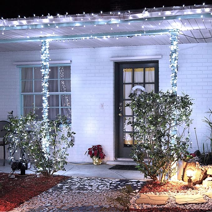 JMEXSUSS 200 LED White Christmas Lights Outdoor, 66ft Christmas Tree Lights Green Wire, 8 Modes Waterproof Twinkle String Lights Plug in for Xmas Wedding Party Indoor Decoration