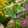 Handmade Metal Flower Garden Stake Metal, Decorative Bird Bath and Bee Watering Station with Flower Design for Outdoor Yard Garden Decor (Green)