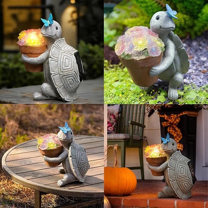 Solar Turtle Garden Statue with LED Light (6"W x 8.6"L x 7.5"H) – Cute Solar Garden Decor Outdoor Turtle Statue for Patio Yard Backyard Lawn, Turtle Decor Garden Statues, Unique Turtle Gifts