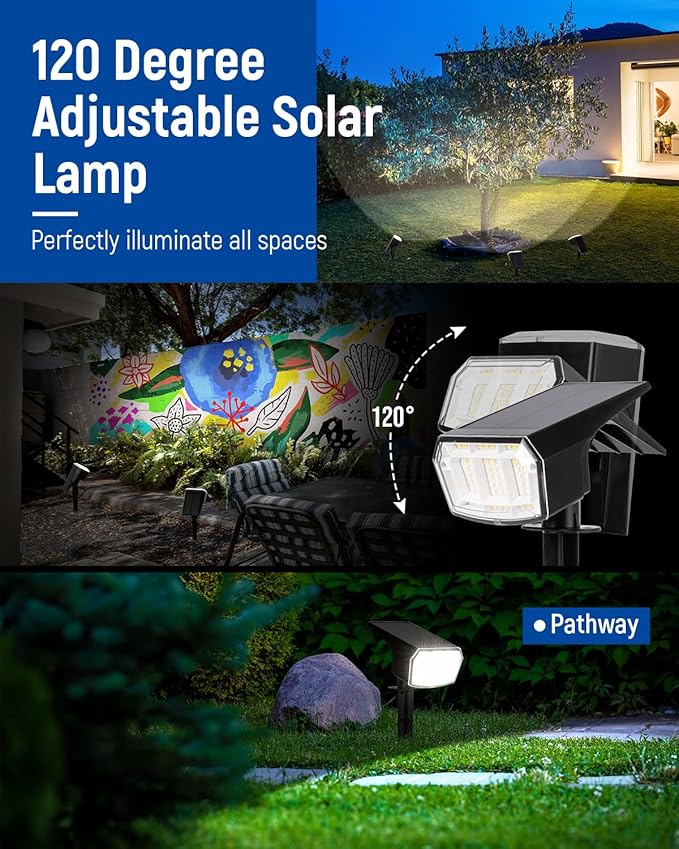 AUDERWIN Solar Spot Lights Outdoor 63 LED 3 Lighting,Waterproof IP65 Modes Spotlights for Outside House Yard Garden Landscape Lights 4 Pack (Natural Light)