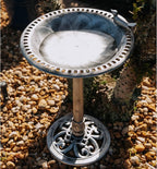 Backyard Expressions Outdoor Garden Bird Bath with Bird - Silver - Weather Resistant Polyresin - 30 Inch
