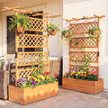 COSTWAY Wooden Raised Garden Planter with Trellis and Roof, 72" Freestanding Privacy Screen & Climbing Plant Support for Outdoor Patio, Balcony, Vegetable, Herb, and Flower Gardening (Orange,2)