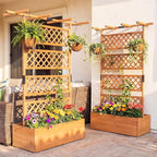 Giantex Raised Garden Bed with Trellis, 72'' Wooden Planter Box Outdoor w/Privacy Screen Roof, Large Vertical Garden Planter w/Drainage Holes for Climbing Plants, Patio Balcony Backyard