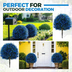 Lunmon 2 Pack 24" Artificial Topiary Ball Plants Trees with Flowers, Outdoor Fake Topiary Plants with Ground Spike, UV Resistant Faux Bushes for Indoor Outdoor Front Door Decor(Blue,Lavender)