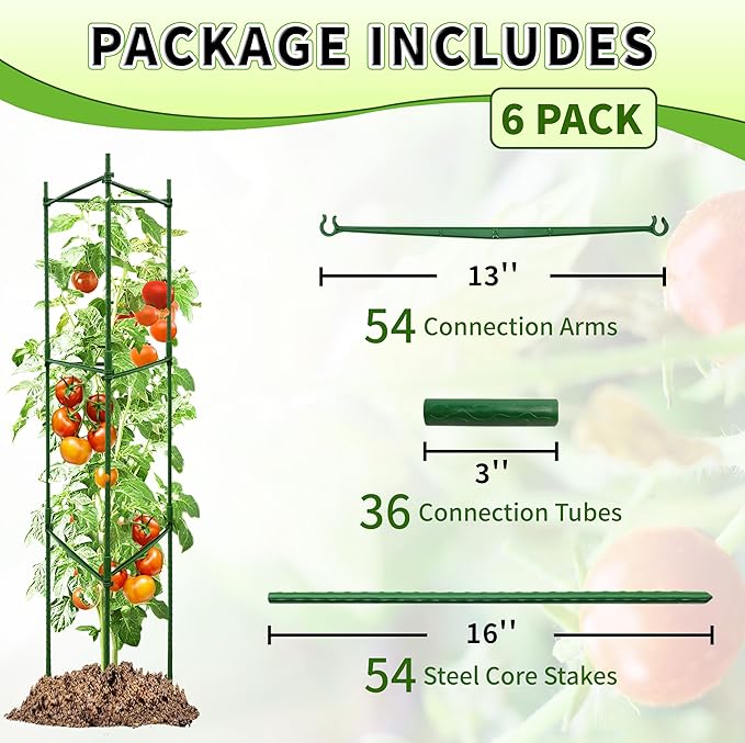 TCBWFY 6-Pack 48-Inch Adjustable Tomato Cages, Heavy-Duty Metal Plant Support Trellis for Garden and Pots, DIY Tomato Stakes, Height Adjustable 16 to 288 Inches