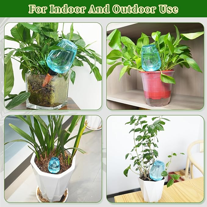 6pcs Plant Self Watering Globes, Plastic Water Bulbs Top Fill, 12.3 oz Plant Watering Devices System Slow Release Terracotta, Water Spikes Stakes for Indoor (Blue-6pack)
