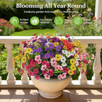 24 Bundles Lifelike Outdoor Artificial Flowers, UV Protected No Fade Fake Silk Plants for Spring Summer, Realistic Faux Flowers for Garden Porch Patio Decorations (6 Color Mix)