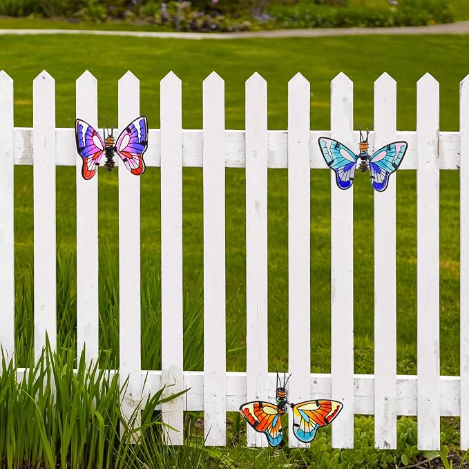 3pcs Butterfly Decorations for Flower Pots, Colorful Metal Hanging Ornaments Plant Decorations Pot Huggers for Garden Yard Fence Outdoor Decor (Butterfly)