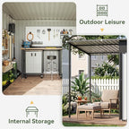 Aoxun 5x3FT Outdoor Storage Shed & Hardtop Canopy Gazebo Combo | 10x3FT Metal Lean to Shed, 2-in-1 Garden Bike Shed for Patio, Backyard, Deck, Black