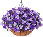 Artificial Hanging Flowers Plant with Basket for Outdoors, Silk Bougainvillea in Planters Faux Hanging Plants for Outdoor Look Real UV Resistant Flower for Outside Porch Patio Garden Home Decor, Mix