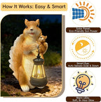 Solar Garden Statues, Cute Smiling Animal Outdoor Decor with 8 Bright LED Lights for Patio Yard Balcony Perfect Mother‘s Day Birthday Housewarming Garden Gift (Orange White Squirrel)