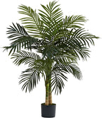 Nearly Natural 4ft Golden Cane Palm, Double Stalk Artificial Tree With Lush Realistic Foliage Maintenance Free Indoor Faux Palm Plant For Living Room, Easy Setup, Perfect Tropical Decoration