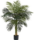 Nearly Natural 4-FT Artificial Golden Cane Palm Tree, Set of 2 Fake Palm Trees with Two Realistic Trunks and 10 Lifelike Palm Fronds, Faux Palm Plants for Indoor Home Décor with Black Nursery Planter