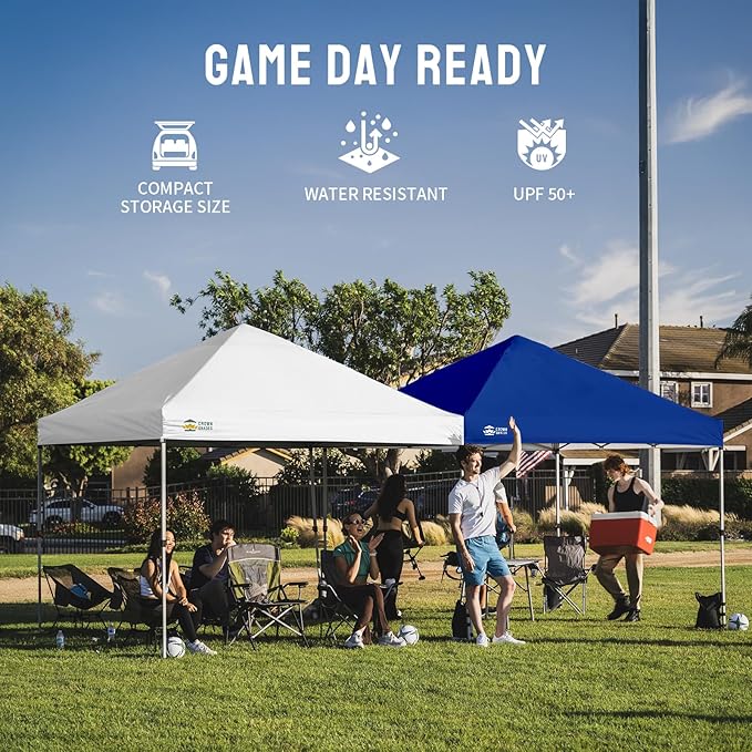 CROWN SHADES 8x8 Pop Up Canopy - Beach Tent with One Push Setup - Easy Outdoor Sun Shade for Events, Parties, Camping - Gazebo with STO-N-Go Cover Bag, Silver Coated Top, White