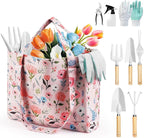 Grenebo Gardening Tools, 10-Piece Gardening Gift Set for Women, Rust-Proof & Heavy-Duty Tools with Floral Organizer Bag, Fashionable & Thoughtful Gift for Garden Women (Pink White)
