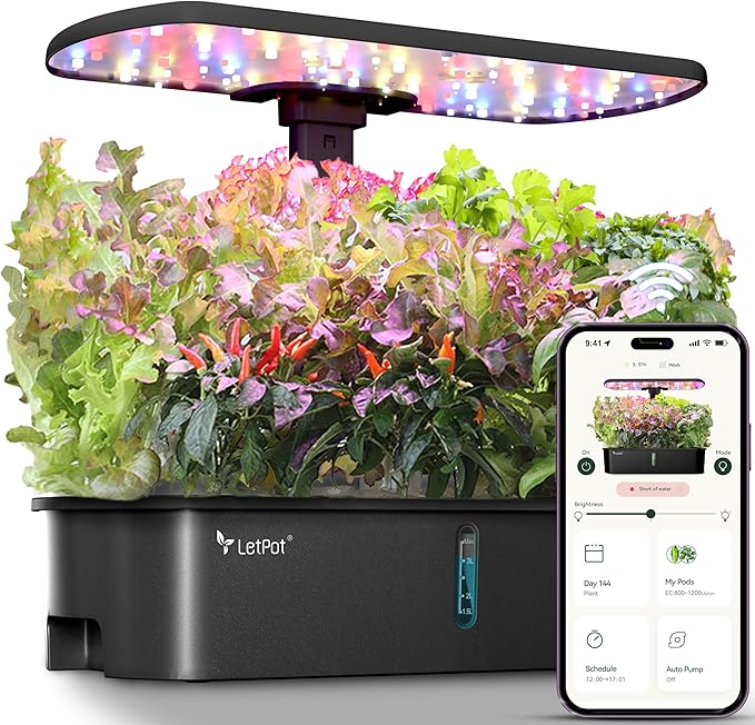 LETPOT LPH-Air Hydroponics Growing System Kits, APP & WiFi Controlled Smart Indoor Garden with 24W Grow Light Full Spectrum, 10 Pods Planter Indoor Gardening for Gifts, Kitchen, Vegetable (Black)