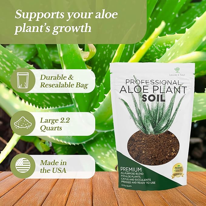 Professional Aloe Plant Soil Mix Large 2.2 Quarts Ready to Use, Premium Potting Soil for Aloe Vera Cactus Succulent Plants, Fast Draining Blend Pinebark Peat Course Sand Indoor Made in USA