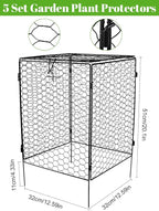 Kalolary 5 Packs Plant Protectors with Cover from Animals, 20''Large Square Wire Plant Cage Metal Garden Plant Protection Chicken Wire Cloche for Plant Flowers Vegetable (20'' x12.6''x 12'')
