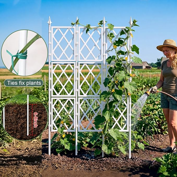 5.25FT Garden Trellis Support Fence,Metal Wall Lattice Climbing Frame for Climbing Plants Outdoor, White Iron Pipe Fence for Potted Plants Indoor for Ivy Vines Vegetable Flower, Patio, Lawn, Yard