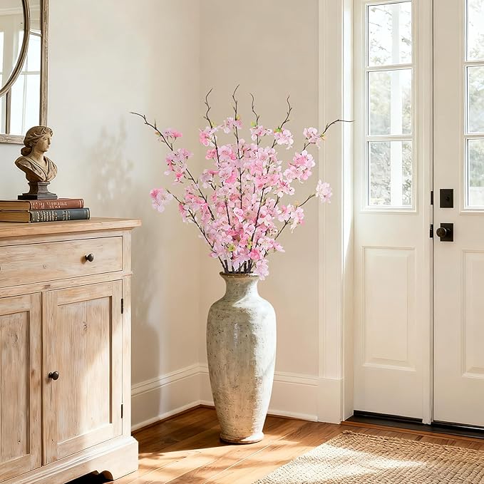 INXUGAO 6 PCS Faux Cherry Blossom Branches Decor 31.5 Inch Long Stems Fake Artificial Flowers for Home Indoor Decoration Vase Arrangement Living Room Table Bedroom Spring Decor