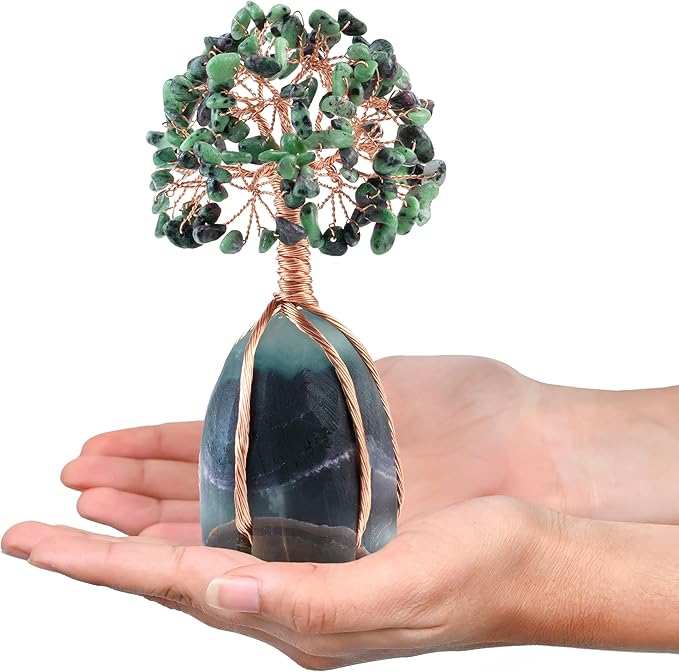 Crocon® Ruby Zoisite Crystals Tree with Fluorite Rough Base, Birthday Gifts for Women & Men, Room Decor, Healing Crystals Spiritual Gift, House Warming Gifts New Home, Birthday Gift - Mom Sister Wife