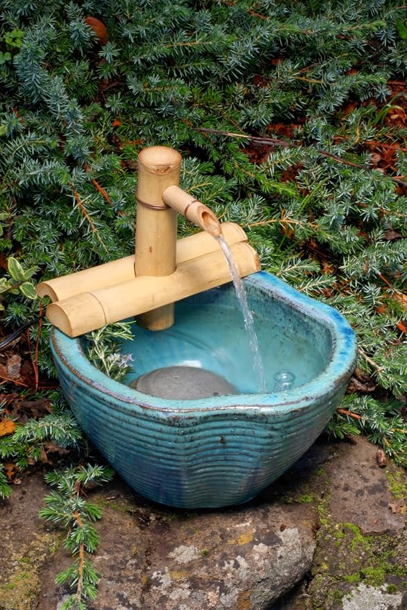 Bamboo Accents 7" Adjustable Bamboo Fountain Kit with Pump – Compact Zen Water Feature for Bowls, Basins & Small Gardens, Indoor/Outdoor (Container Not Included)