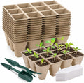 Prudiut 144 Cells Seed Starter Tray, 12 Pack Biodegradable Peat Pots, Plant Starter Kit for Seedlings with 50 Labels & Transplanting Tools, Germination Cups for Vegetables, Flowers, Herbs