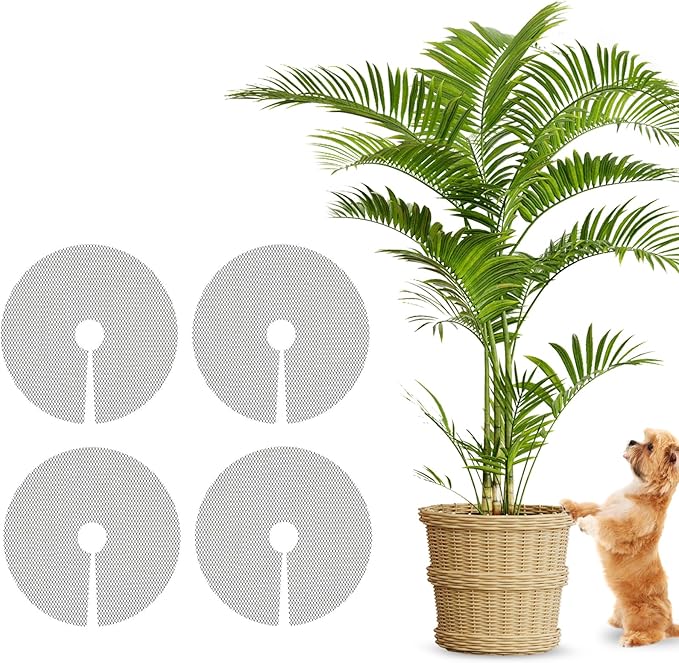 4 Pcs 15.7 Inch Plant Pot Grids-Pot Soil Cover from Cats, Indoor Plant Protector from Animals, Cuttable Flower Pots Cover to Keep Dogs Out