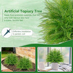Grooy Artificial Fern Topiary Ball with Ground Spike, Set of 2 Faux Boston Fern Plants Shrub, Fake UV Resistant Evergreen Bushes for Porch Garden Indoor Outdoor Decor
