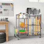 Ultrawall Garden Tool Organizer with Lockable Wheels, Yard Tool Storage Rack for Garage, Garden Tool Stand for Rake, Brooms, Indoor & Outdoor Use